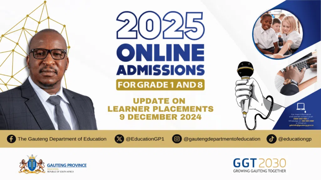 Gauteng Education MEC Provides Update on 2025 Grade 1 and 8 Learner Placements